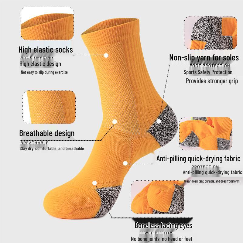 Quick-Dry Anti-Pilling Mid-Calf Sports Socks: Thick Towel Bottom, Sweat-Absorbent, Non-Slip, Breathable, Anti-Odor Tennis & Running Socks