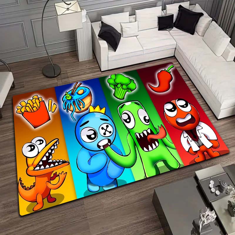 R Rainbows Friends Spielcharakter Druck Teppich rutschfest weich Boden Teppich Spielzimmer Schlafzimmer Geschenk Innen Wohnkultur