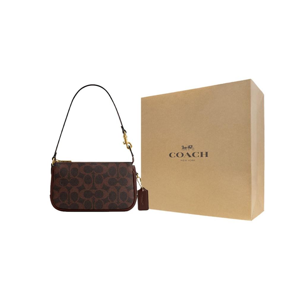 Coach Plaza 18 Hardware in Ottone Metallo Borsa a Mano in Ecopelle e Pelle di Mucca Borsa a Spalla Piccola da Donna Marrone Acero CCD38-B4YDT