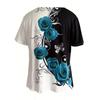 Retro Rose Print Round Neck Short Sleeved T-shirt for Women Breathable Polyester Stretch Comfortable for Everyday
