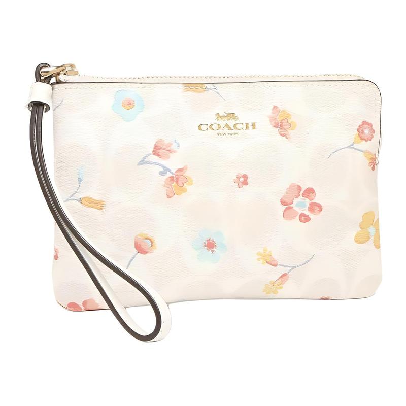 Coach Corner Zip 16 Classic Old Flower Small Floral Print PVC Wallet Coin Bag Clutch Regular Women's Chalk White