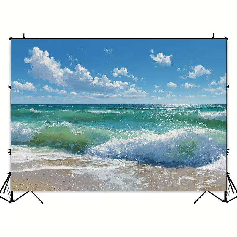 2D Tropical Beach Backdrop Summer Ocean Wave Party Photo Background