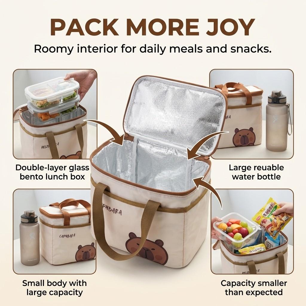 Picnic Thermal Lunch Bag With Handle Cute Cartoon Portable Insulated Bento Box Bag For Students Kids Large Cpacity Cooler Bag