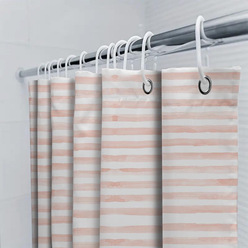 Soft Coral Striped Shower Curtain Pink Bath Decor Watercolor Stripe Waterproof Liner Home Bathroom Drape For On