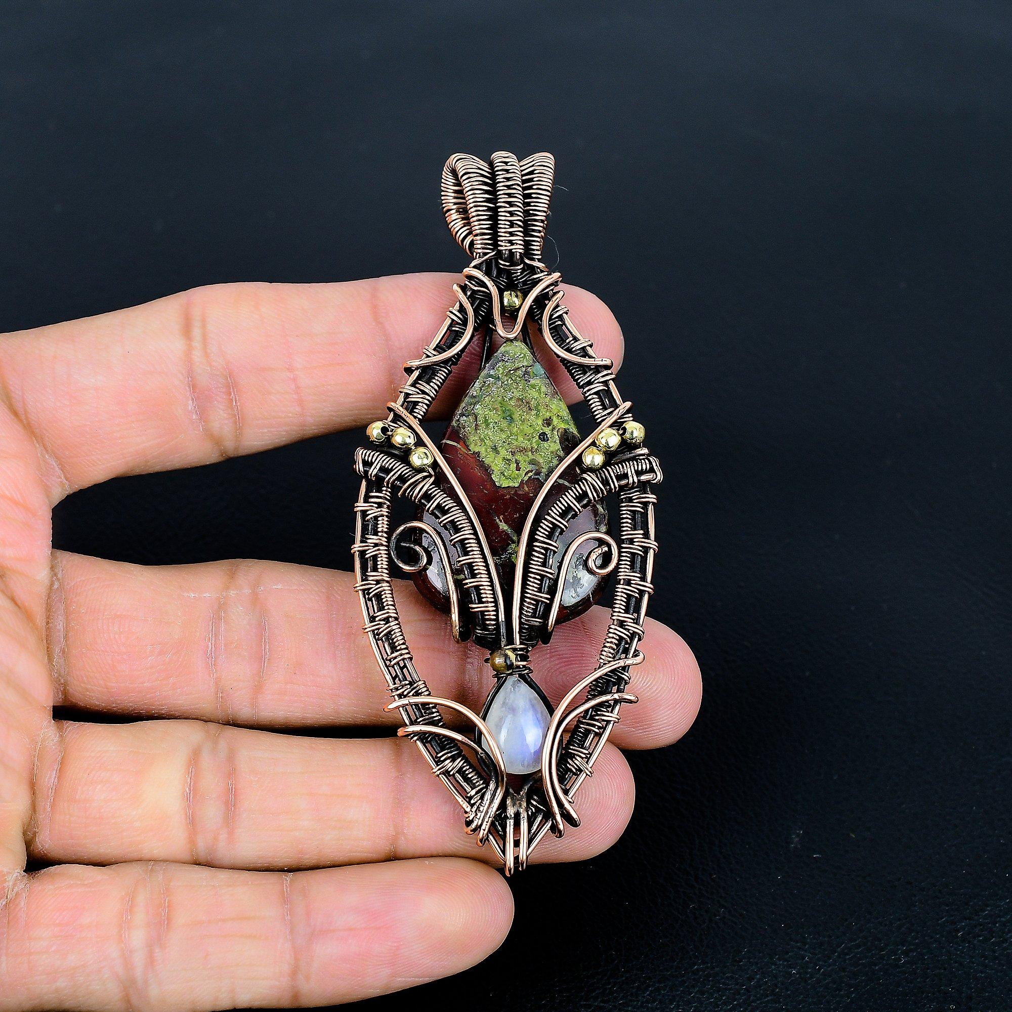 

Dragon Blood Jasper & Moonstone 999 Copper Wire Wrapped Pendant, Handmade Gemstone Tree Of Life Pendant Jewelry, Gifts For Wife Brand New Pendant 3.54 Inches