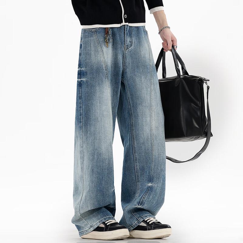 Unisexové retro prané džíny s vysokým pasem, volné a široké nohavice