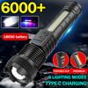 High Power Led Flashlight Portable Type C Rechargeable Lamp Built-in Battery Telescopic Zoom Torch Light Camping Hand Lantern