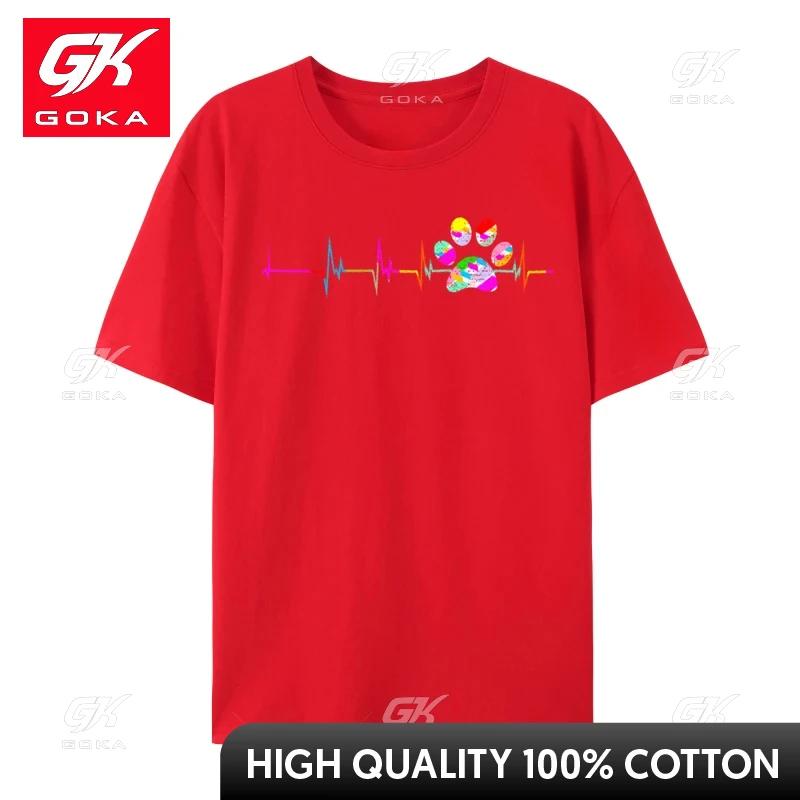 Dog Paw Print Heartbeat Shirt Women Girls Mom Love Dogs TShirt Cotton Tees Harajuku Tshirt Oversized Tops Male T Shirts