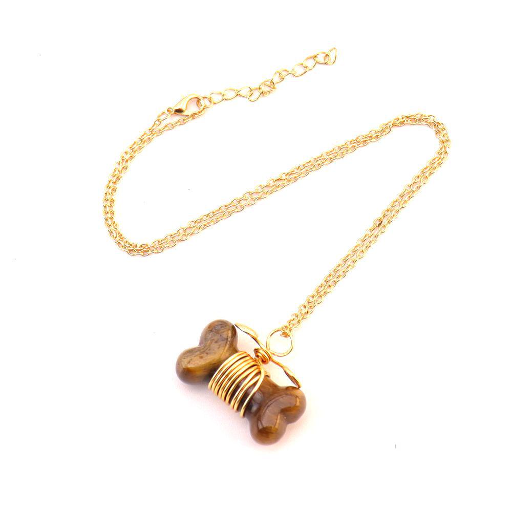 35mm Handmade Wrapped Wire Agate Amethyst Bone Necklace with Natural Crystal Stones (N729)