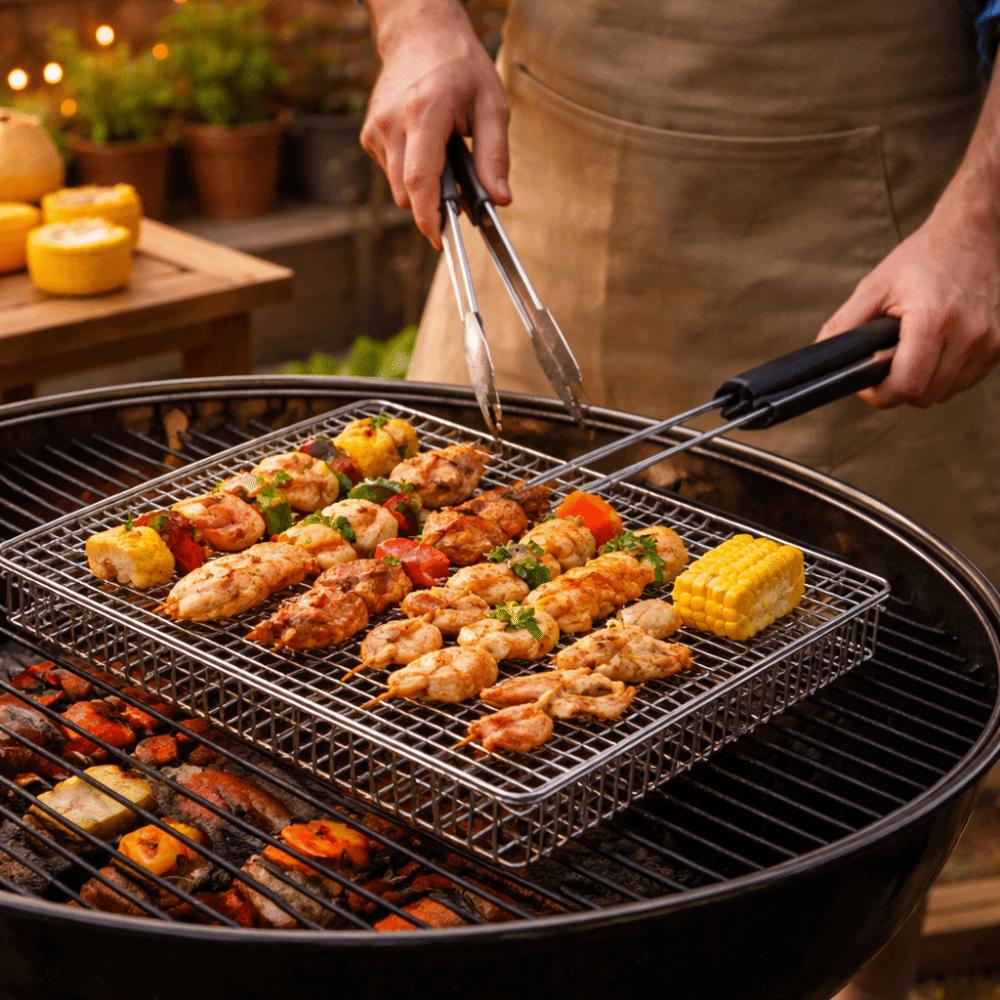 Multi-Functional BBQ Grill Basket Folding Handle Grilled Fish Clip Grill Mesh Backyard