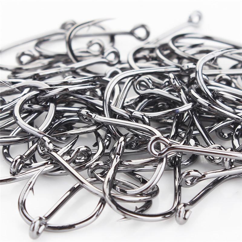 FTK High Carbon Steel Single Fishing Hook, Barbed Sharp Point, Strong Tensile Resistance for Saltwater 100Pcs