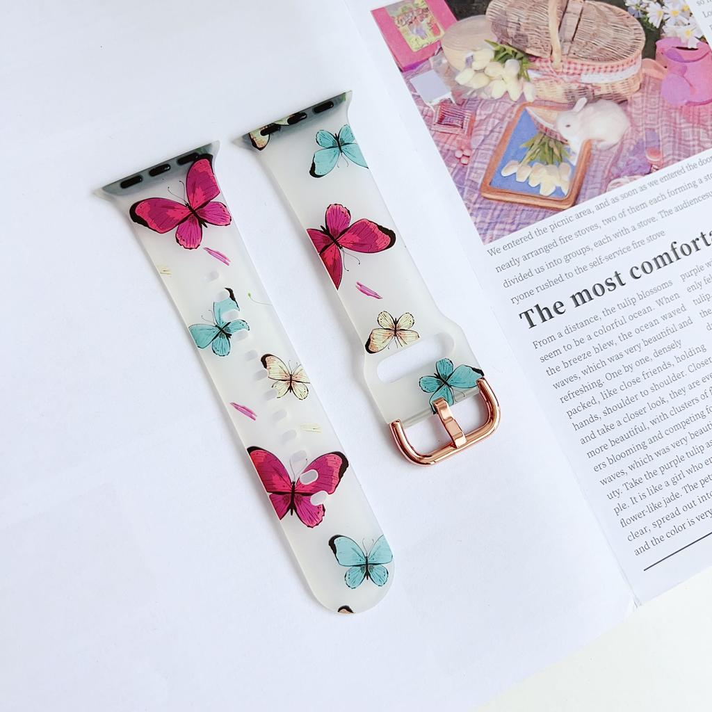 Watch Band for Apple Watch Series 10 9 8 7 SE 6 5 4 3 2 1 42mm 41mm 40mm 38mm Pattern Printed Clear Silicone Strap