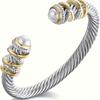 Twisted Pair Stainless Steel Open Bracelet, Composite Shell Imitation Pearl Men's and Women's Universal Bracelet