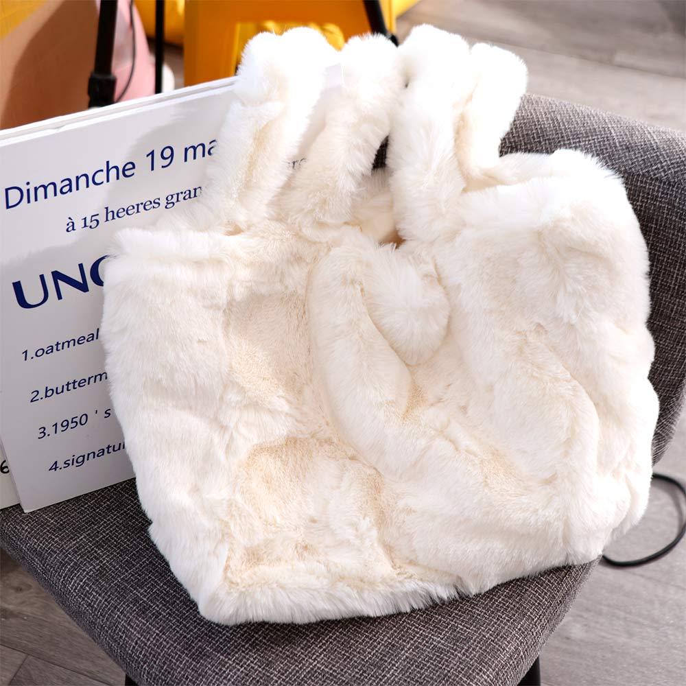 Large Capacity Faux Fur Tote Bag Korean Style Shoulder Handbag Casual Plush Tote Bag Lady белый 1375₽