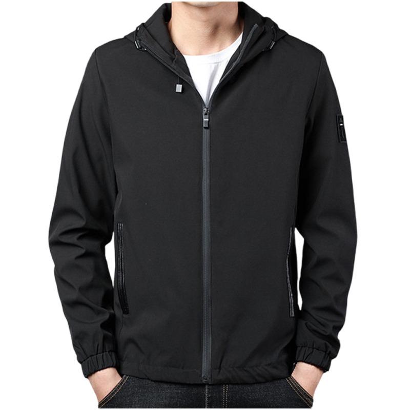 Men S Casual Hooded Jacket Long Sleeve Solid Color Multi Pocket