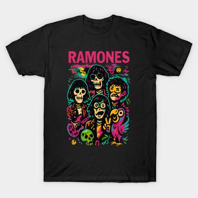 Asian Size Men Black Print T-shirt Ramones No-Cut Heat Transfer Print Cotton Tshirt
