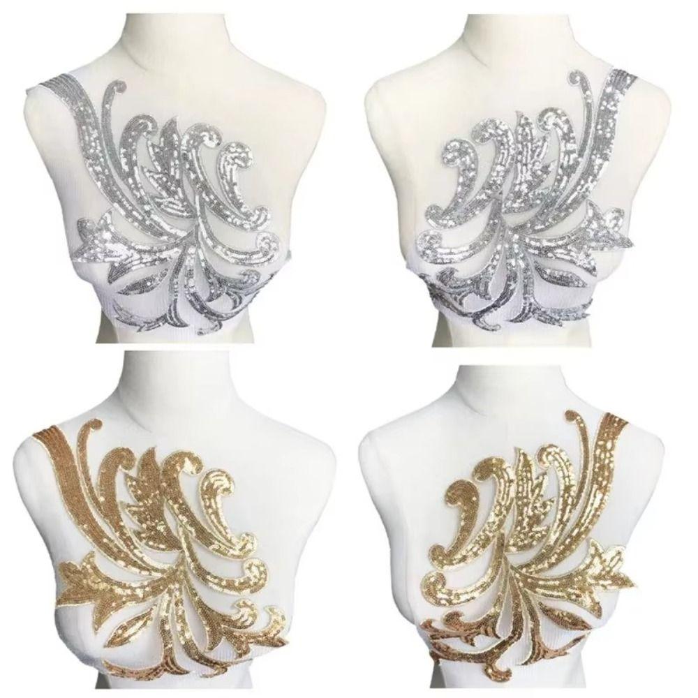 Gold Silver Red Sewing Supplies 40*19CM Bodice Applique Fabric Fashion Elegant Sequin Patches
