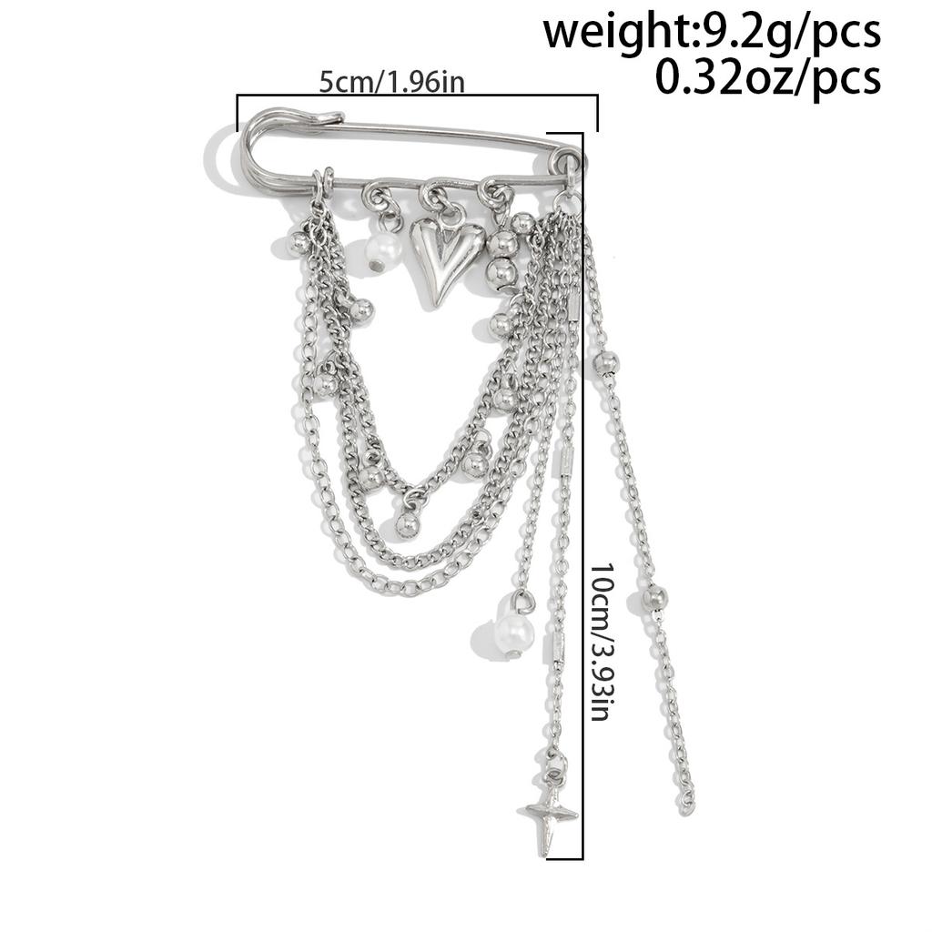 New Fashion Multi-layer Bead Tassel Brooch Pin Heart-shaped Badge Clothing Accessory Lapel Pins for Women Trendy Jewelry