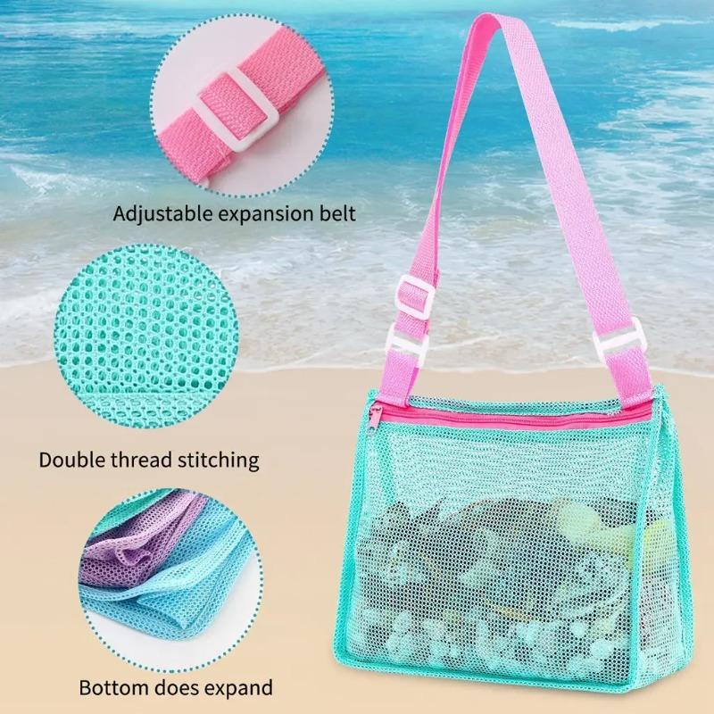 Foldable Sand Away Beach Mesh Bag for Kids, Portable Storage Bag for Beach Toys & Clothes, Versatile Organizer Also Used As Women Cosmetic Makeup Bag