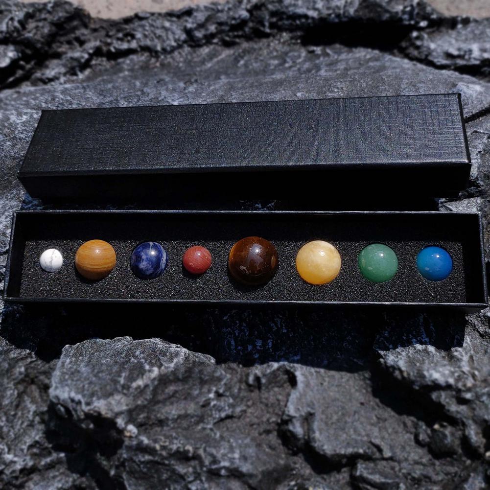 8 Planets Solar Healing Crystal Stones Ball Set Non-engraving Natural Gemstones Collection Personalized Home Offic