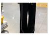 Women's Plus Size Black High Waist Wide Leg Sports Pants - Early Autumn Casual Loose Fit with a Slimming Effect