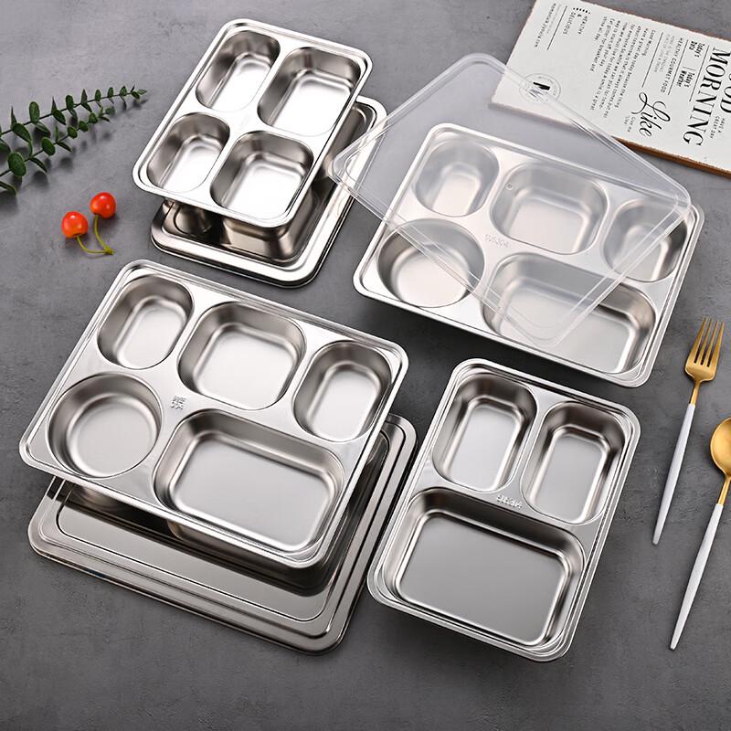 304 Stainless Steel Divided Lunch Tray with Lid