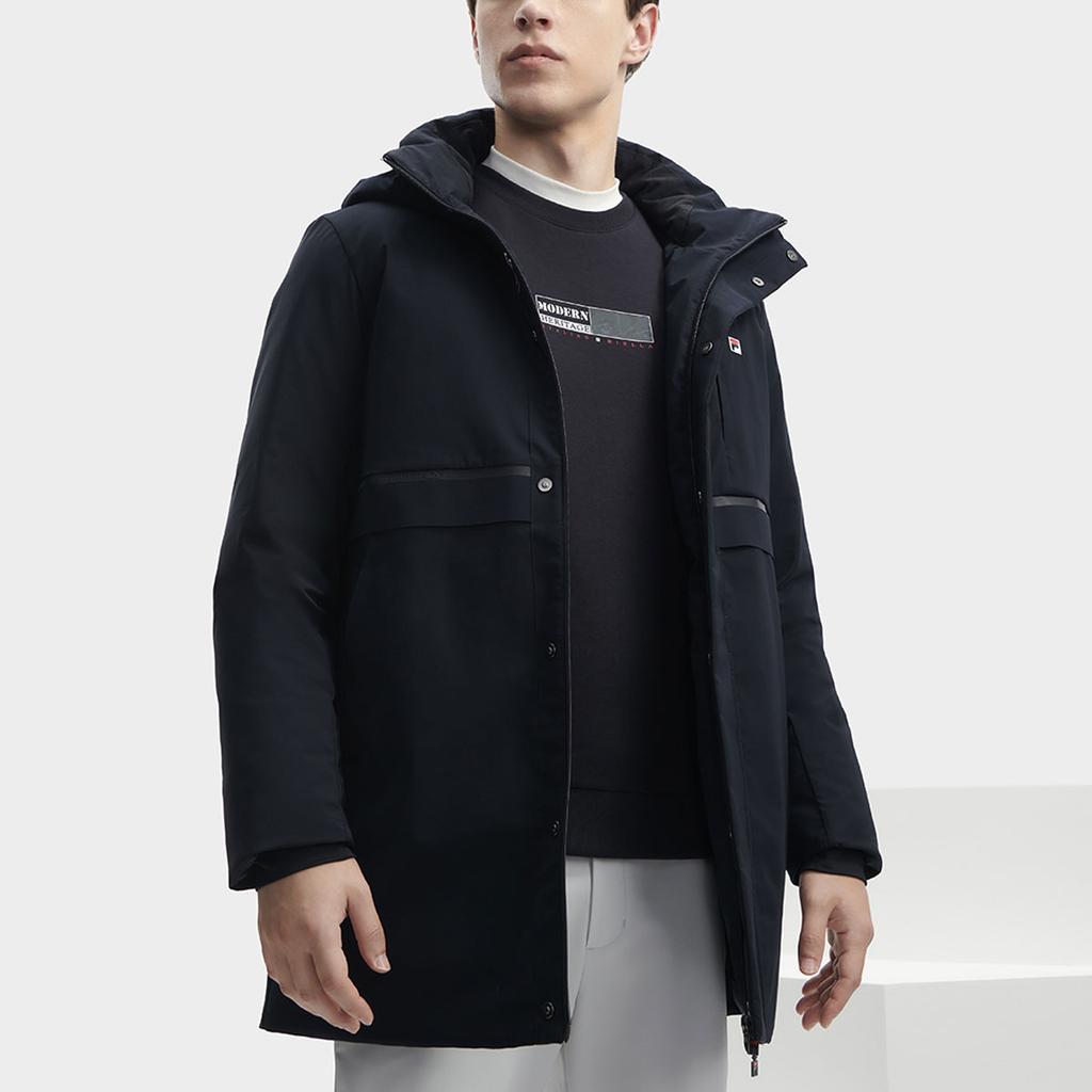FILA Solid Color Mid-Length Casual Down Jacket Men Outerwear Legendary-Blue F11M341910FNV