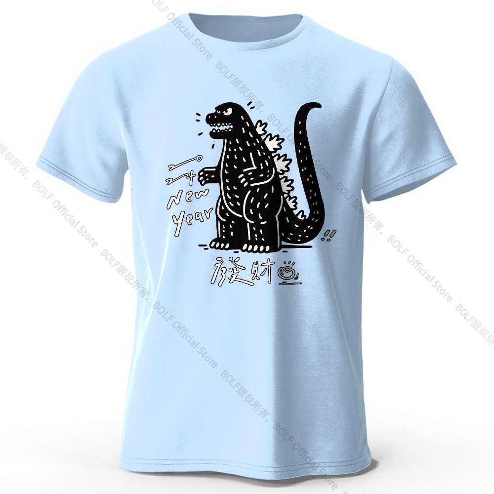Lucky Dinosaur New Year T-Shirt 100% Cotton Oversized Chinese Character Graphic for Men and Women Festive Streetwear S