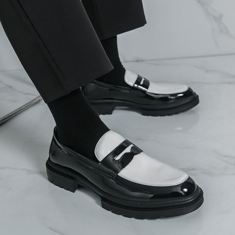 Ανδρικά Μοκασίνια Μαύρα Λευκά Πλατφόρμα Ύψους Δερμάτινα Παπούτσια Χοντρή Σόλα Επίσημα Επαγγελματικά Παπούτσια Γάμου Χορού Μεγάλο Μέγεθος