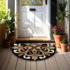 Elegante Tappeto Semicircolare Nero Bianco Marrone Morbido Antiscivolo Tappetino Decorativo Stampa 2D Tappeto Botanico per Decorazione Cucina Patio