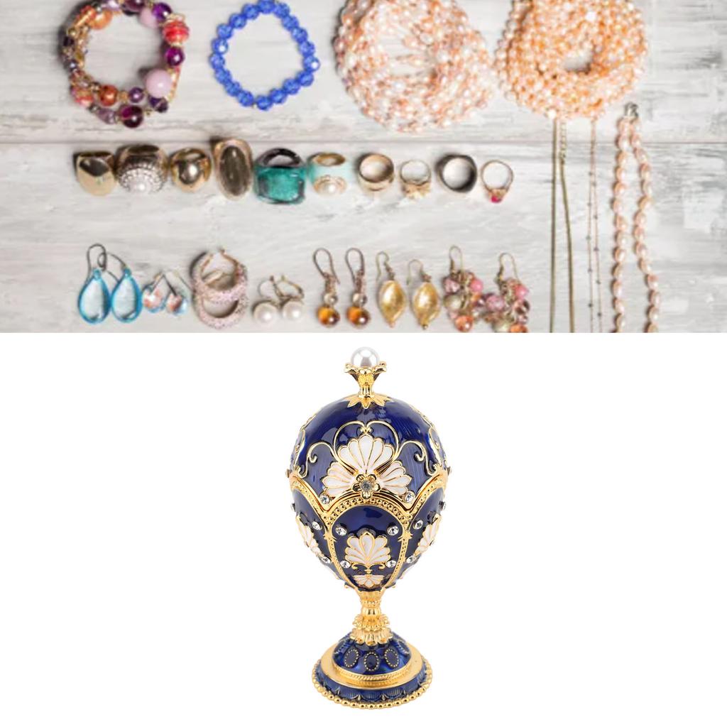 Easter Egg Shaped Trinket Box Hand Painted Decorative Rhinestones Alloy Hinged Enameled Jewelry Box for Rings Necklaces