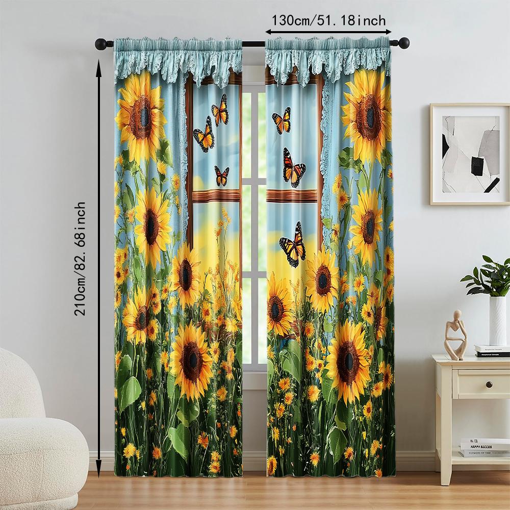 2 Stück, vielseitige transparente Polyestervorhänge zur Heimdekoration Sunflower Garden für die Verwendung in Schlafzimmern und Wohnzimmern
