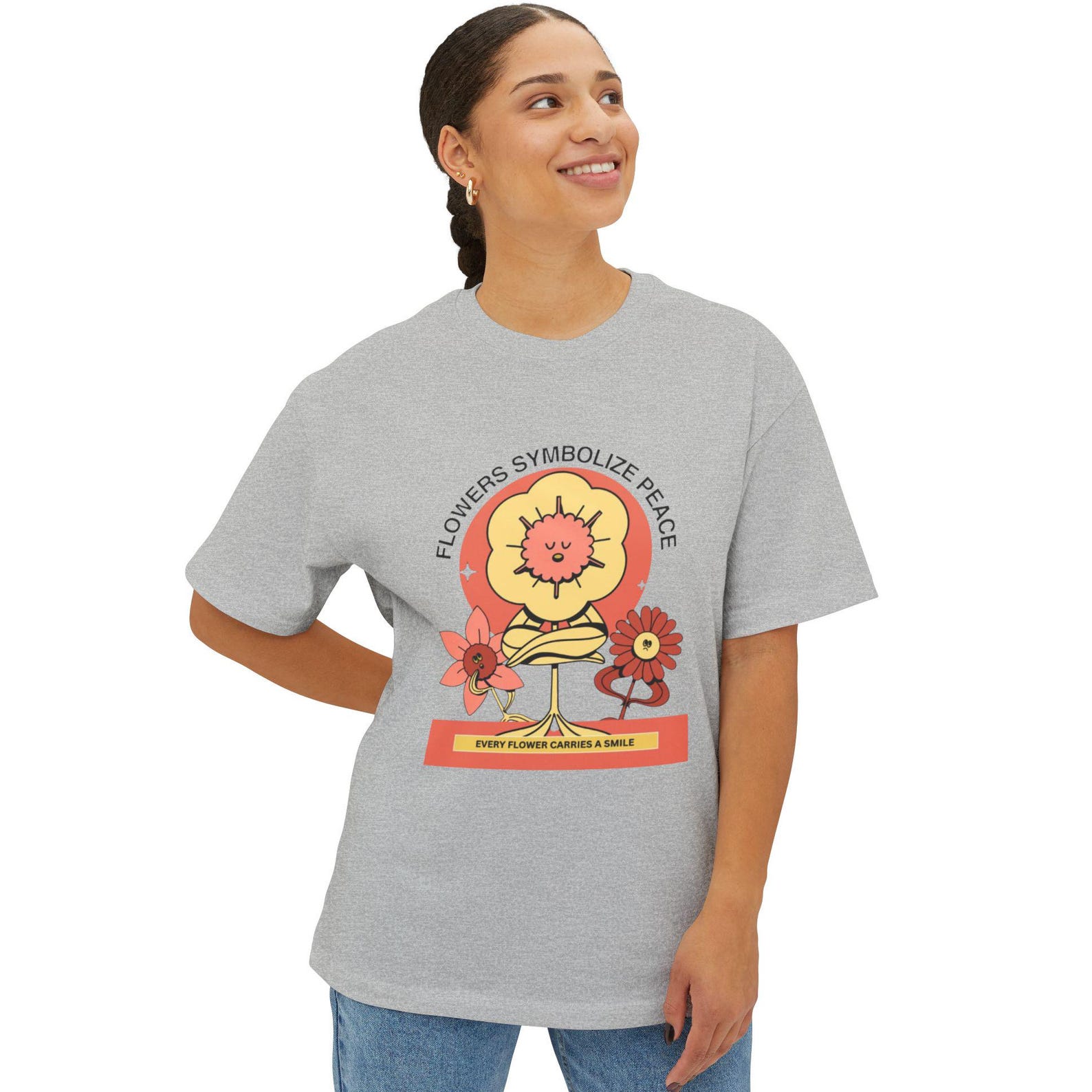 Oversized Sunflower Peace Graphic Tee | Relaxed Fit Cotton T-Shirt XL