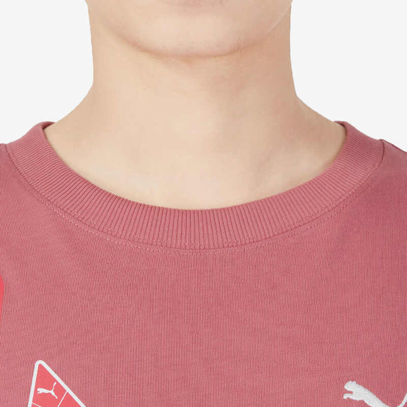 PUMA Letter Logo Print Round Neck Short Sleeve T-Shirt Unisex Tops Deep-Pink 623251-50