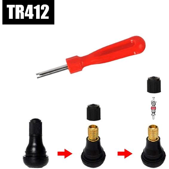 Tire Valve Stem Tool Puller And Taller Kit, Remover And Tallation Set, 6 Pcs TR412 Snap-In Valve Stems With Valve Stem Cores, 1 Pcs Single Head Tire