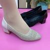 Hollow Mesh Pointed Women's Single Shoes Summer 2025 New Thick Heel Breathable Soft Sole Soft Leather Lazy Mother Shoes