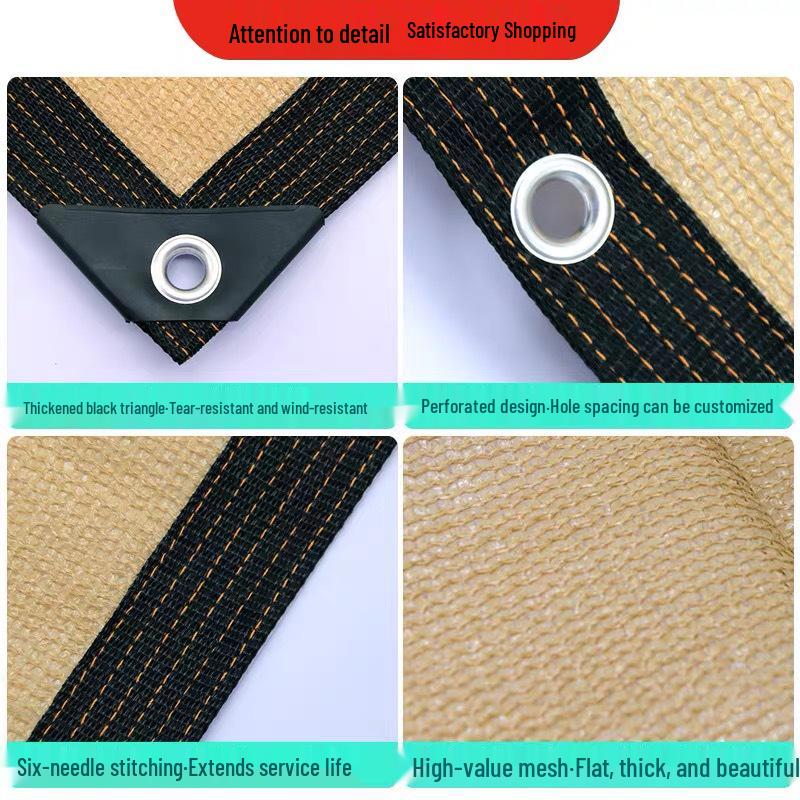 Beige Shade Net for Home Courtyard and Balcony Sun Protection - Hemmed and Punched