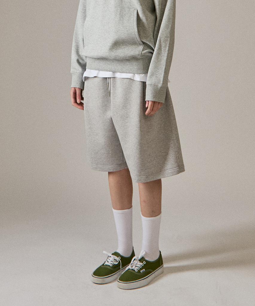 BASIC HOUSE Uni Bermuda Wide Single-Pleat Special Double-Sided Shorts Melange Grey