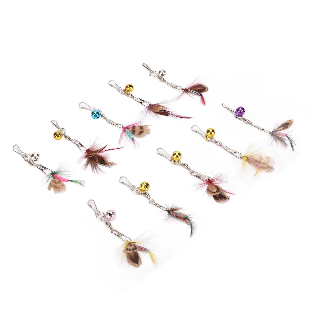 10Pcs Cat Teaser Wand Replacement Feather Cute Flying Insect Attractive Cat Wand Toy Accessories with Bell and Pin Hook
