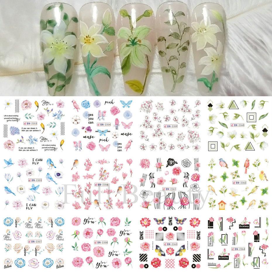 Nail Art Stickers Ins Spring And Summer Flower And Grass Series Zou Ju Flower Watermark Nail Stickers