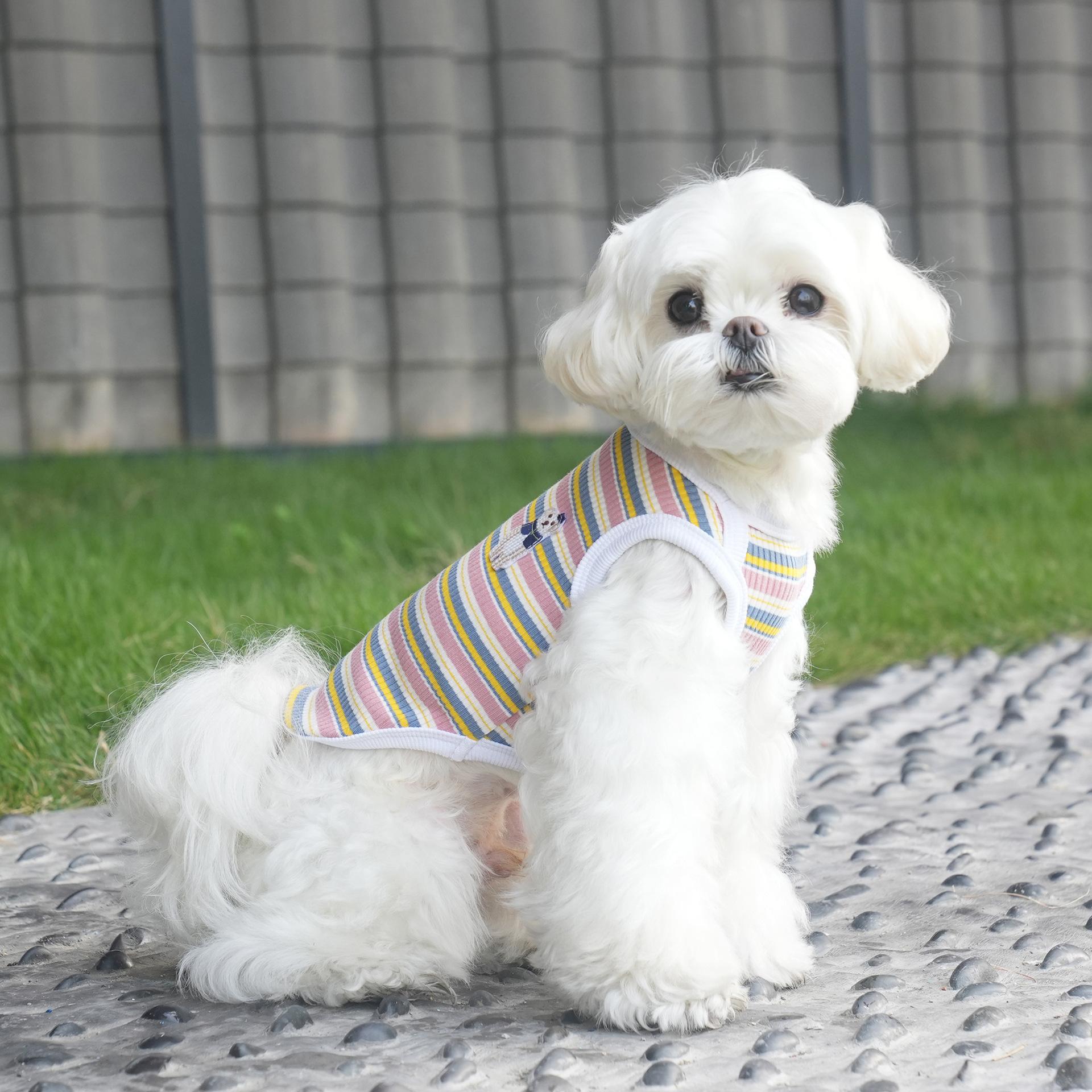

Pet spring and summer elastic stripe embroidery color matching outer wear vest Teddy Schnauzer than bear puppy dog clothes 2XL