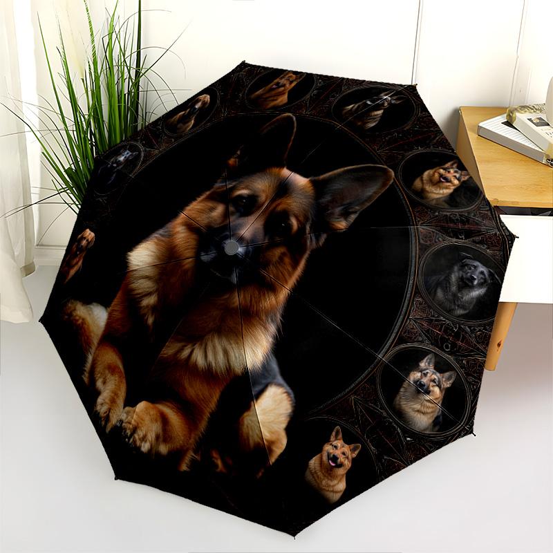Retro Dog  Pattern, Automatic Folding Umbrella, Portable and Foldable Design, 8 Ribs, a Christmas or Birthday Gift.