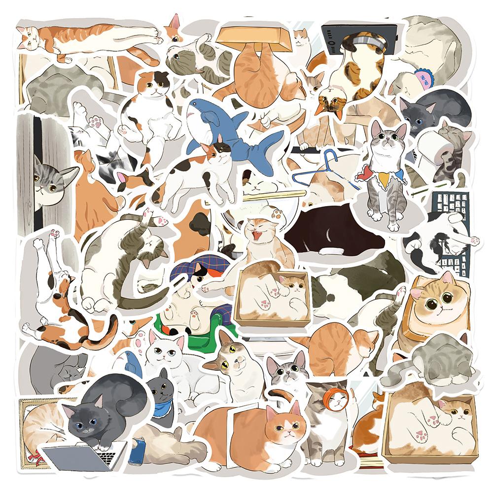 10/30/50pcs Kawaii Cartoon Cat Daily Life Stickers Cute Creative Graffiti Sticker Scrapbook Guitar Phone Laptop Decals