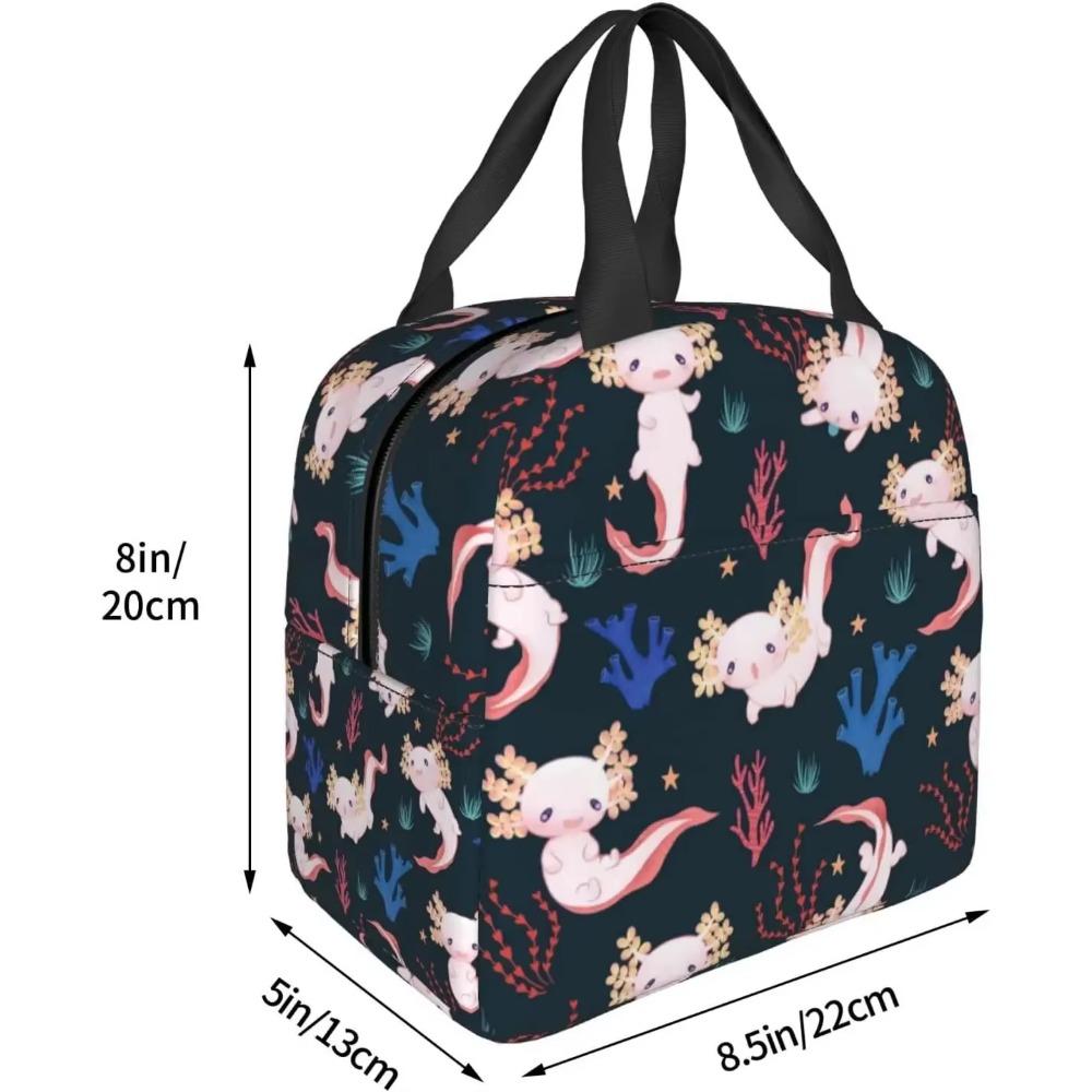 Kawaii Lunch Bag Axolotls Insulated Lunch Box for Women Men Reusable Portable Lunch Bento Tote for School Work Picnic Hiking