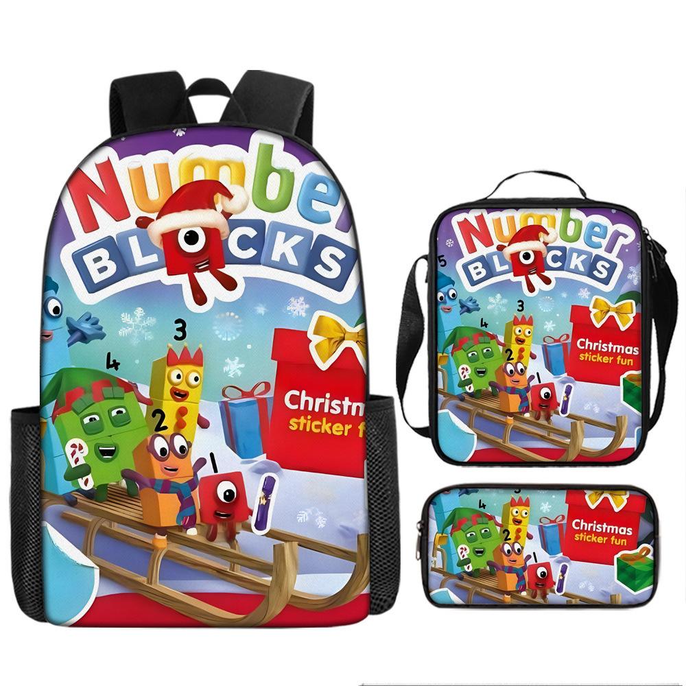 Digital Building Block Numberblocks School Bag Large Capacity Polyester Backpack Satchel Bag Pencil Bag Backpack Three-Piece Set