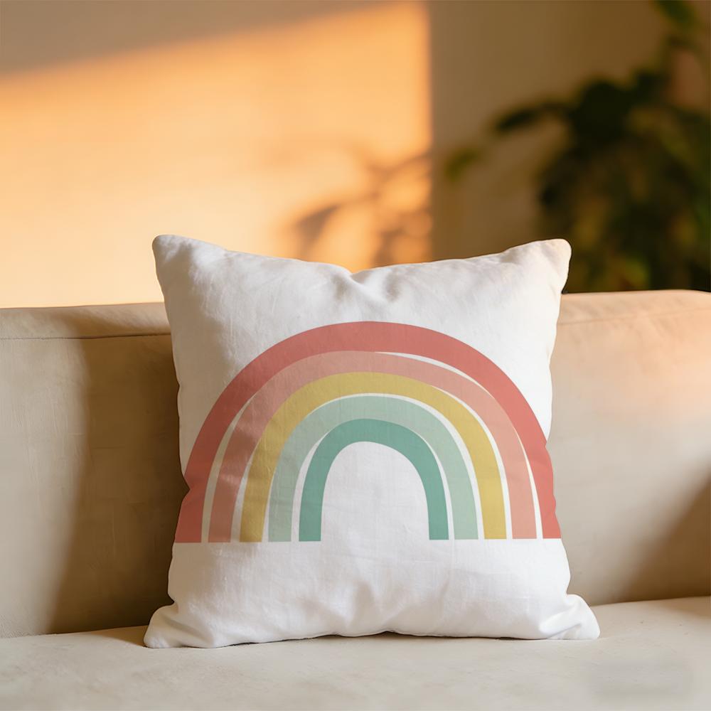 Rainbow Sun Cartoon Cushion Cover Cozy Velvet Throw PillowSoft Warm Cushion For Sofa Bed