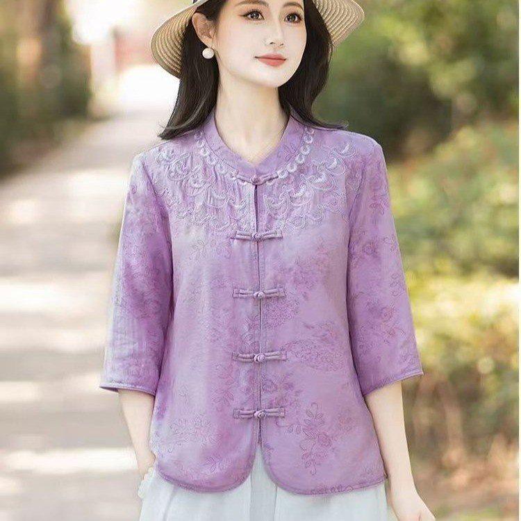 Summer New Stylish Seven-Sleeve Chinese Style Shirt for Middle-Aged Women