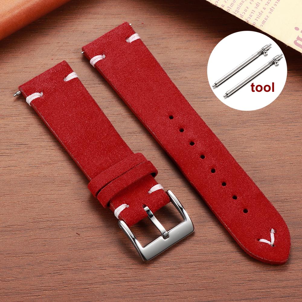 Stitching Suede Leather Watch Strap 18mm 20mm 22mm for Samsung Galaxy Watch7/6/5/4 Vintage Brown Quick Release Bracelet Straps