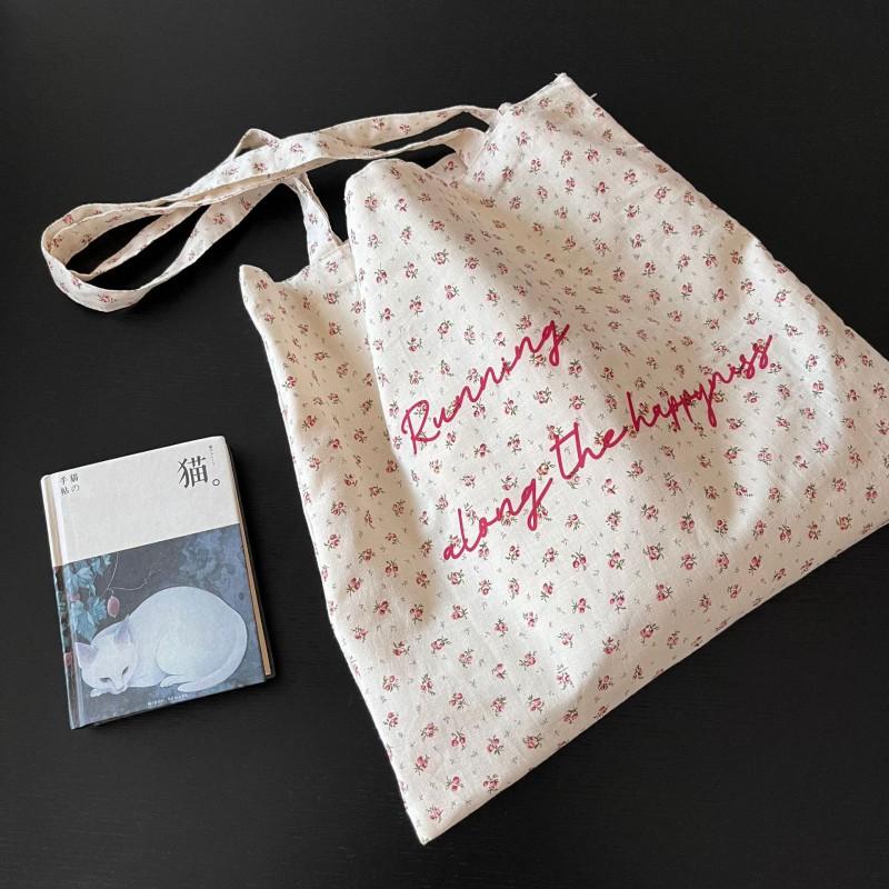 Корейская Ins Французская Ретро Цветочная Сумка Нишевая Буквы Плечо Тонкая Свежий Хлопок Женская Холщовая