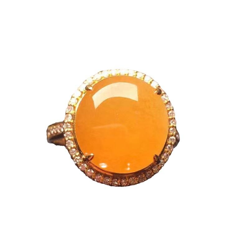 Fashionable Natural Ice Chalcedony Yellow Rings for Women Simple Retro Classic Egg Face Ring Banquet Jewelry Adjustable Opening